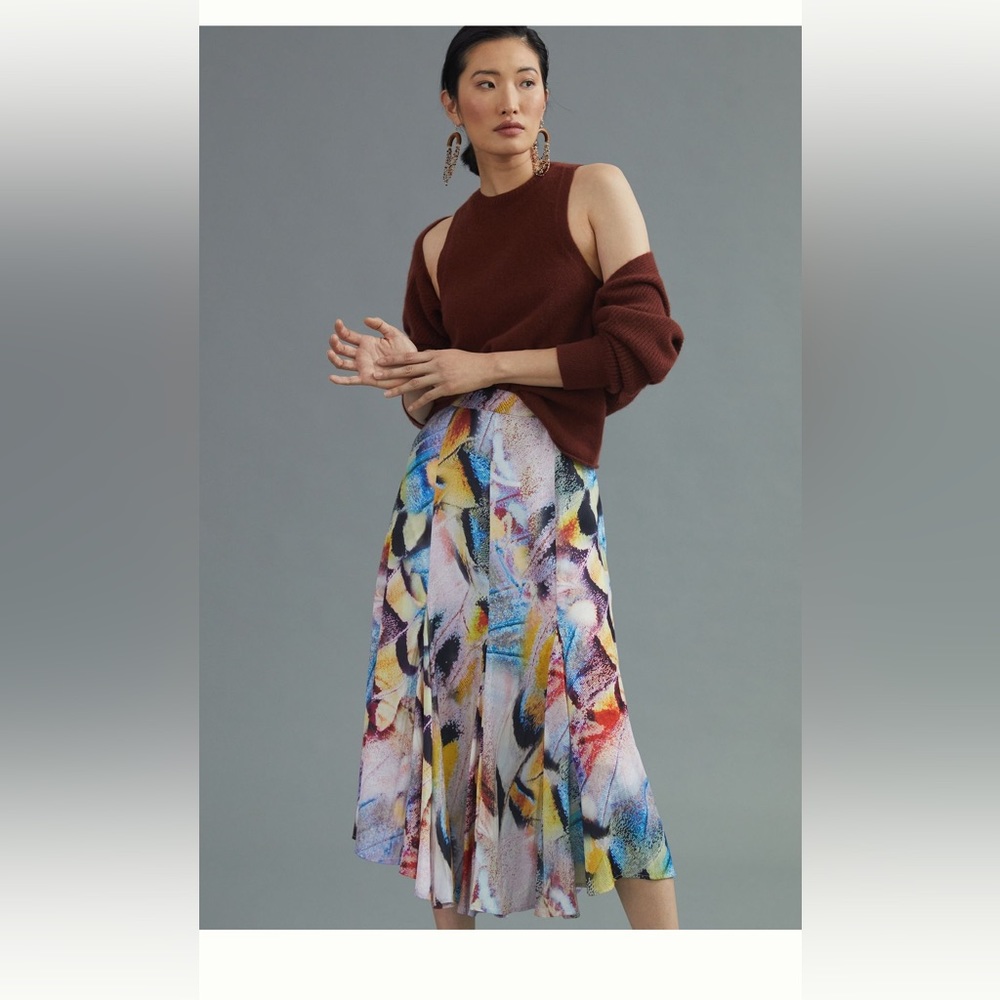 NWT Anthropologie A-Line Midi Skirt lined Sz 12 $120 Multi-Color NWT